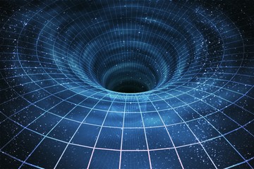 Singularity of massive black hole or wormhole. 3D rendered illustration of curved spacetime. - obrazy, fototapety, plakaty