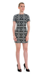 Young woman wearing short dress isolated on white