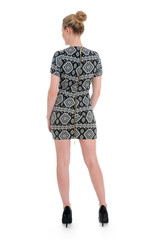 picture of lovely woman in dress on white