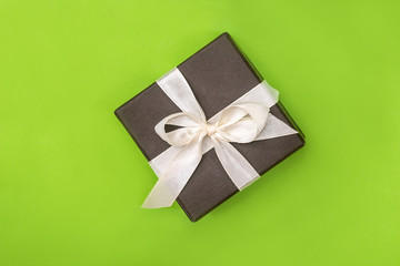 single gift wedding box isolated on green background