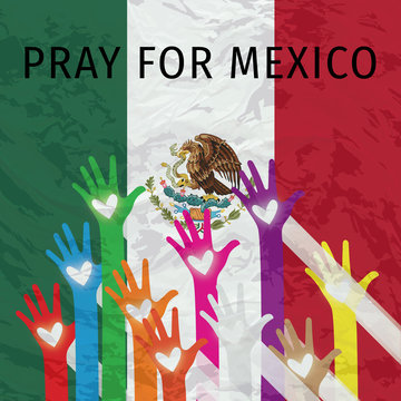 Mexico City Earthquake relief vector illustration. Helping hands, map of Mexico, Heart shape and text: Help Mexico. Great as donation or charity promotion poster or banner.