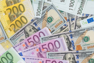pile of dollar and euro banknote as background