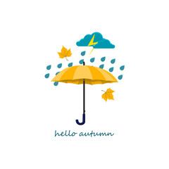 Umbrella and rain. Hello autumn. Vector