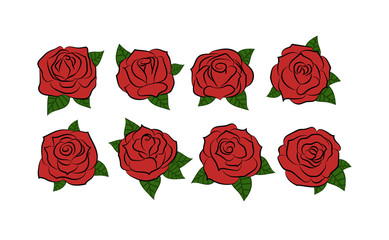 Roses. Hand drawn Roses set. Vector illustration.
