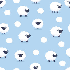 Sheep. Seamless pattern. Vector illustration. Cartoon sheep background.