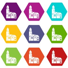 Fototapeta premium Houses icon set color hexahedron