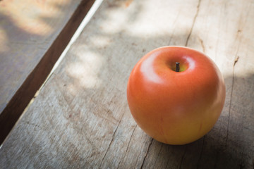 The fresh apple on wood table image