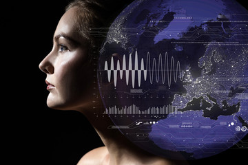 AI(Artificial Intelligence) concept. Internet of Things and big data. Elements of this image furnished by NASA. 3D rendering.