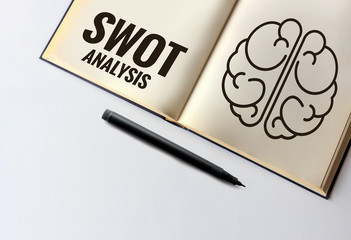 SWOT analysis book on white table