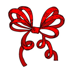 Red wrapping bow. Hand drawn sketch