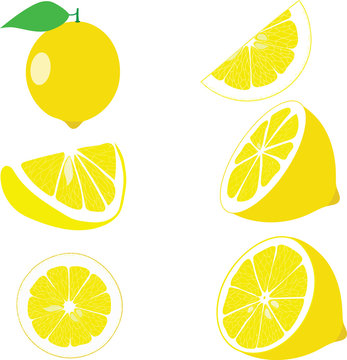 Lemon, lemon slices, set of lemons
