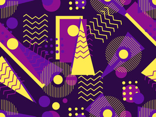 Memphis seamless pattern. Geometric elements memphis in the style of 80's. Bauhaus retro. Vector illustration.