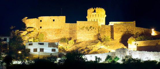 Castle of Villafames town in night, Valencia