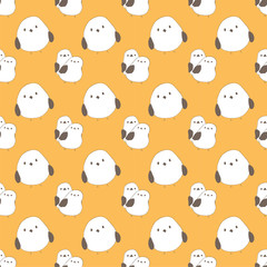 Seamless pattern with cute little bird and orange color background.