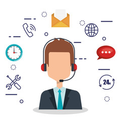 customer service agent with settings vector illustration design