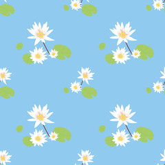 Lotus flower seamless pattern with water blue background.