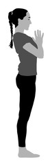 Woman exercises yoga, Yoga pose vector silhouette illustration isolated on white background. 