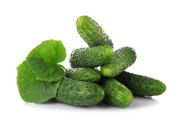 Fresh cucumbers on white background