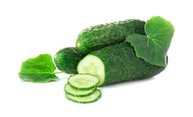 Fresh cucumbers on white background
