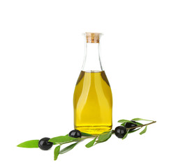 Bottle with olive oil on white background