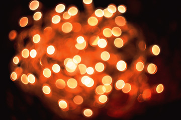 Beautiful Abstract Close-Up Of Swirly Contoured Defocused Orange Christmas Lights Taken With Helios 44-2 Vintage Lens During Night