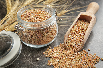 Composition with buckwheat on dark background