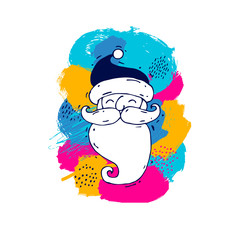 Merry Christmas and Happy New Year, lettering, color spots abstraction. Santa. Invitation, greeting card.