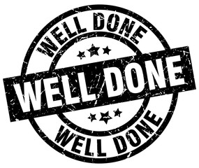 well done round grunge black stamp