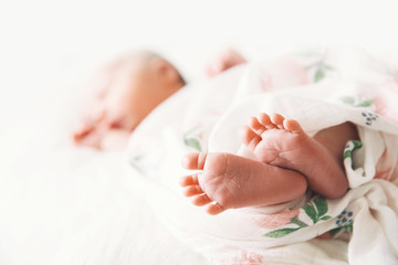 Close-up newborn baby feet. - Powered by Adobe
