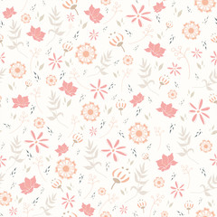 Seamless pattern with multiple floral illustration and white background.