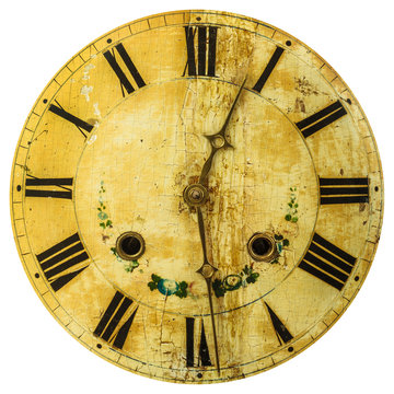 Ancient weathered clock face with cracks