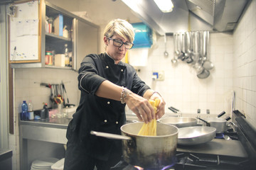 Cooking fresh food at the restaurant