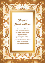 Arabesque vintage decor ornate pattern for design template vector. Eastern motif. Oriental Floral Frame with place for text. Gold white flowers for save the date, greeting card, wedding invitation
