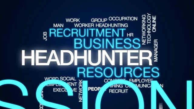 Headhunter animated word cloud, text design animation.