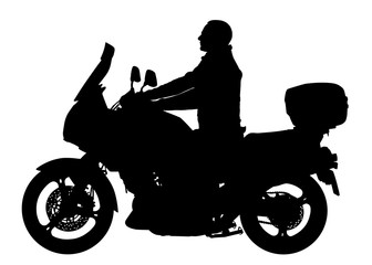 Fototapeta na wymiar Biker driving a motorcycle rides along the asphalt road vector silhouette illustration. 