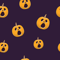 Seamless Pattern of Carved Cry Scary Halloween Pumpkin, Jack-o-Lantern, Vector Illustration