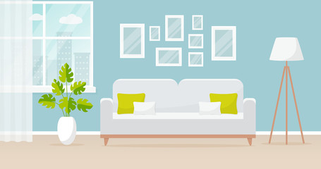 Interior of the living room. Vector banner. - obrazy, fototapety, plakaty