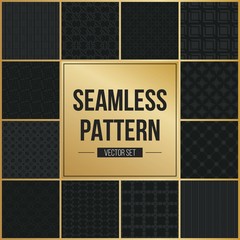 Obraz premium Abstract concept vector monochrome geometric pattern. Dark blue, gold minimal background. Creative illustration template. Seamless stylish texture. For wallpaper, surface, web design, textile, decor.