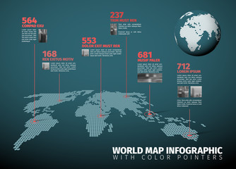  World map infographic with pointer marks