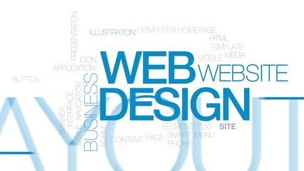 Web design animated word cloud, text design animation. Kinetic typography.
