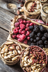 still life with raspberries and nuts