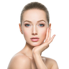 Beautiful face of young woman with perfect health  skin