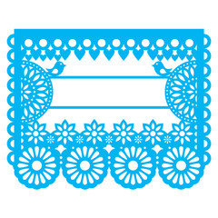 Mexican Papel Picado blank text template design - traditional vector garland pattern with floral pattern 