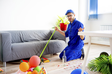 Janitor cleaning a mess