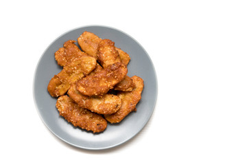 Thai style fried bananas, Kluay Khaek or Kluay Tod, isolated on white background