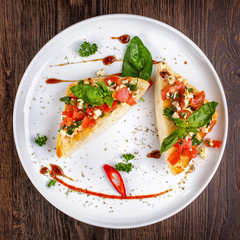 Delicious breakfast. Bread with vegetables.