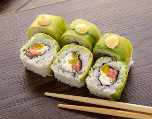 Japanese food. sushi with avocado. Sushi menu. Japanese food.