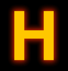letter H neon light full isolated on black