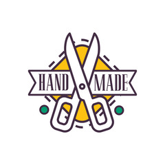 Handmade logo template, retro needlework craft badge, handicraft element