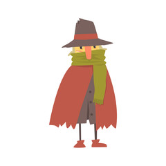 Mature homeless man character in ragged clothes, unemployment person needing help vector illustration